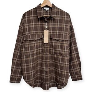 ACOA Oversized Plaid Cotton Blend Shacket Small NWT